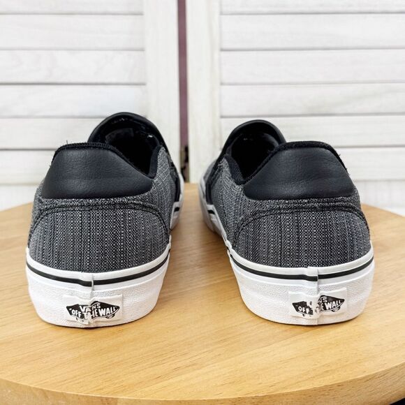 Vans Asher Slip On Sneaker Tweed Look Shoes Black Grey 8 - Picture 6 of 11